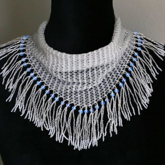 Jewelry - Bridal white seed bead scarf necklace